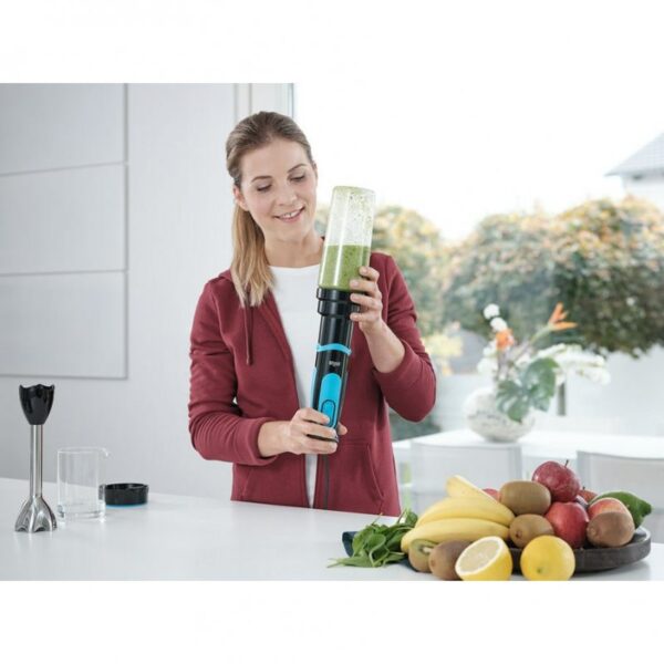 Braun Minipimer 5 Vario Fit MQ 5252 BKBL Batidora de Brazo 1000W Negra/Azul + 2 Botellas 600ml