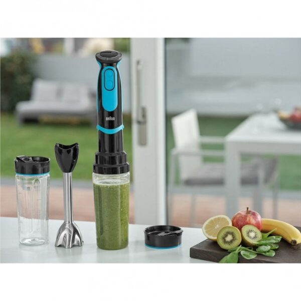 Braun Minipimer 5 Vario Fit MQ 5252 BKBL Batidora de Brazo 1000W Negra/Azul + 2 Botellas 600ml